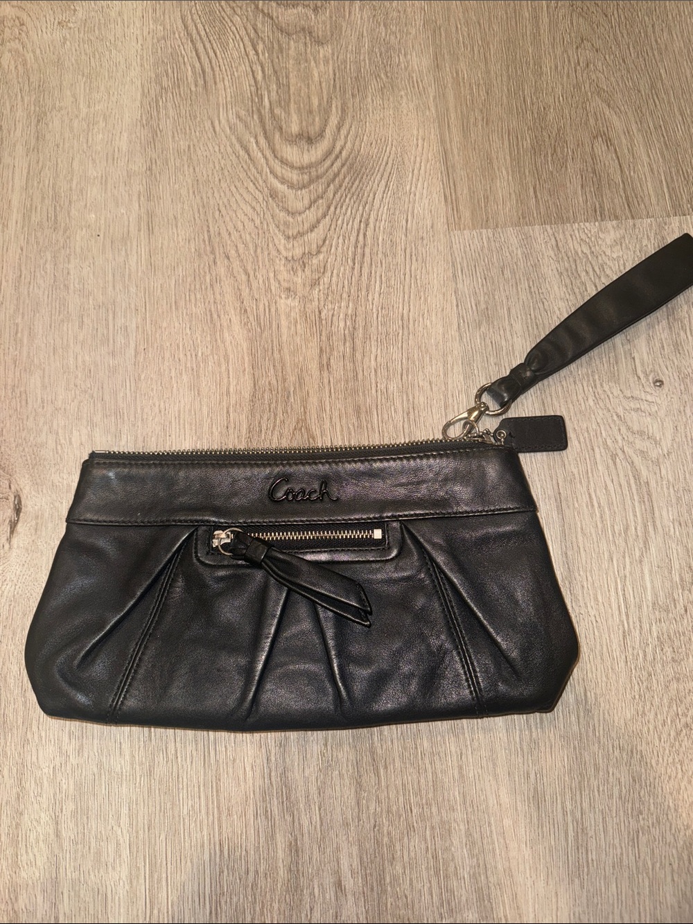 Coach Black Leather Wristlet Clutch